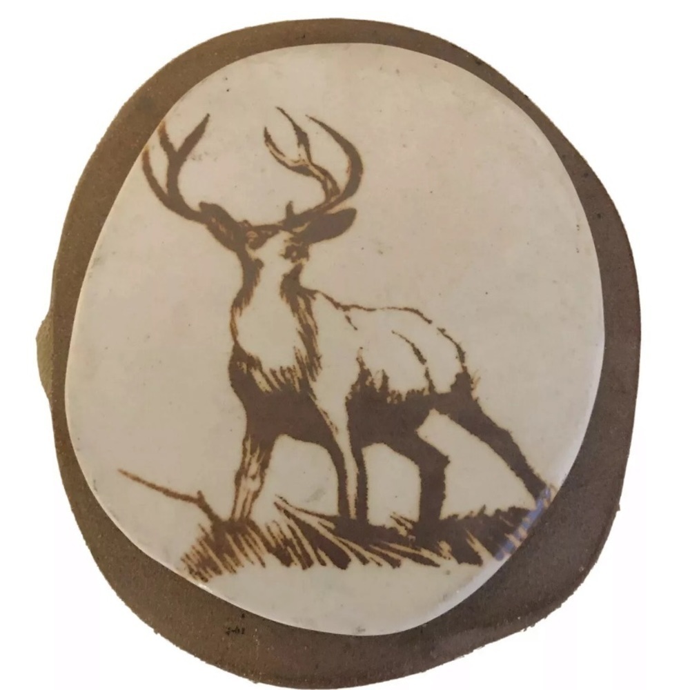 BUCK WALL HANGING River Rock On Clay, Rustic Cabin